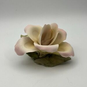 Vintage Capodimonte Style Porcelain Flower / Pink & Yellow Rose Floral Figurine